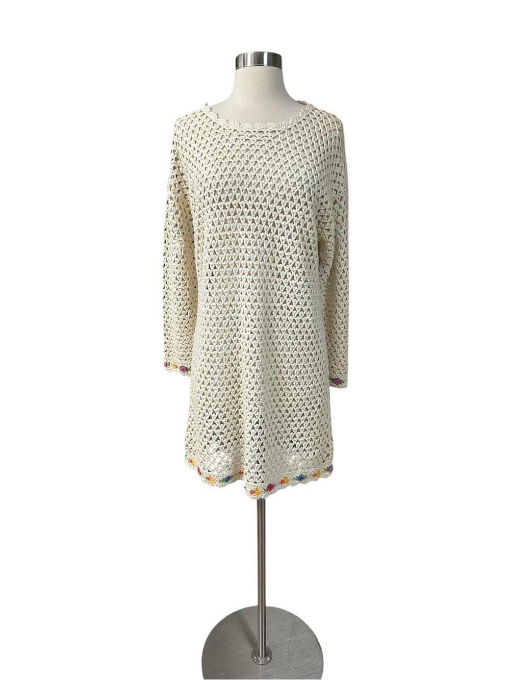 Vintage Gitano 90’s NOS Crochet Mini Dress Women's Floral Handmade Boho Hippie